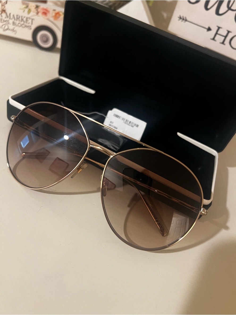 Givenchy Gold Frame Brown Lens Aviator Sunglasses